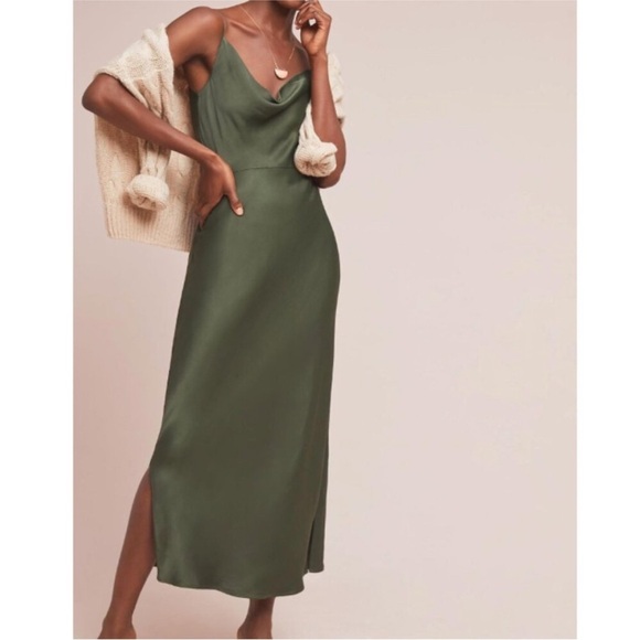 Anthropologie Dresses & Skirts - NWOT Anthropologie Elyse Cowl Neck Slip Dress in Moss Green Size XS
